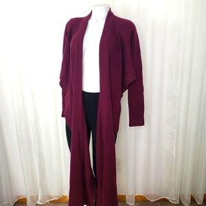 Herve Leger Paris burgundy wine cashmere unique cardigan long front crop back